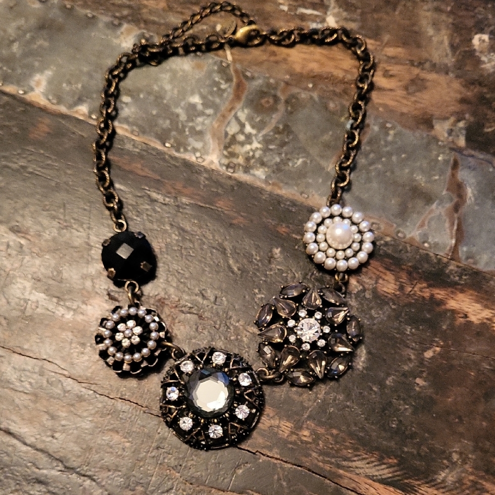 Lia Sophia Black and Silver Statement Necklace